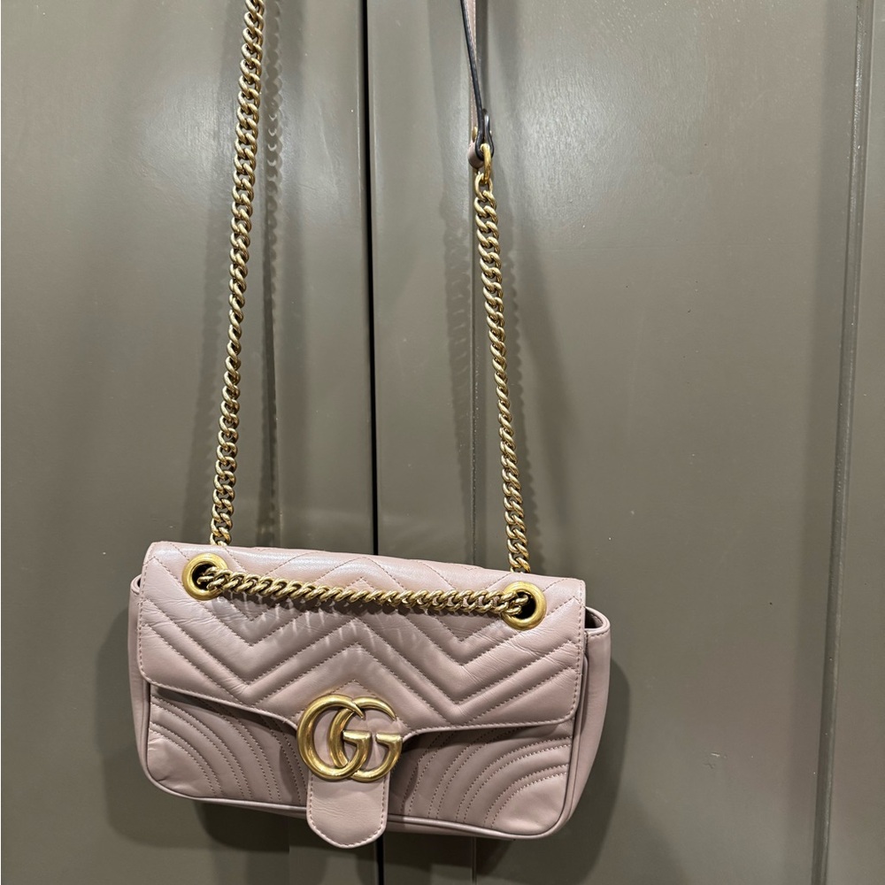 Gucci Blush Quilted Shoulder Bag with Gold Chain